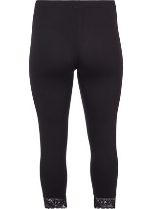 Driekwart legging met kanten rand, Black, Packshot image number 1