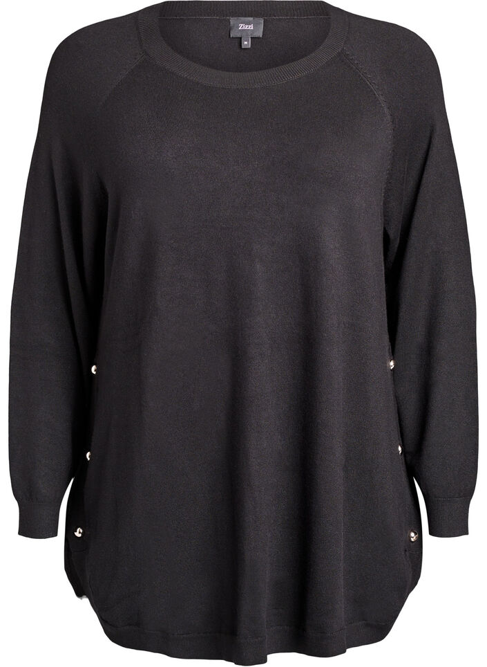 Gebreide blouse met knopen aan de zijkant, Zwart, Packshot image number 0