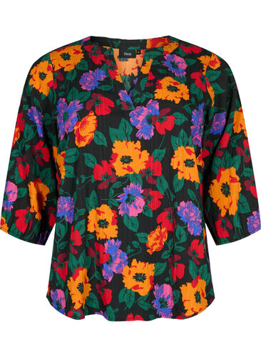Bloemen blouse met 3/4 mouwen, Multi Flower AOP, Packshot image number 0