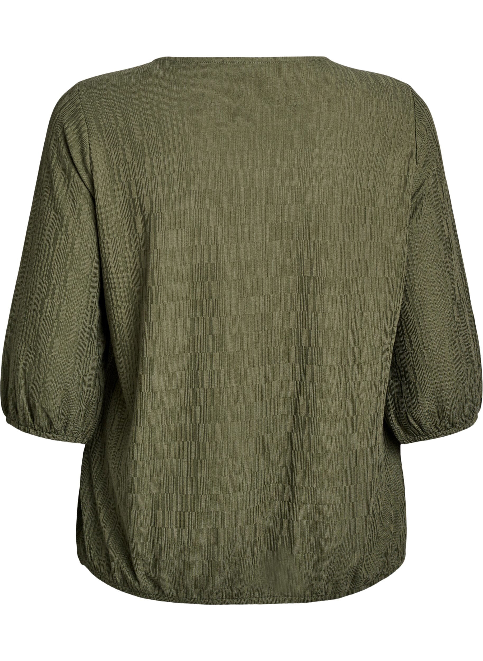 Zizzi Blouse met textuur en 3/4 mouwen, Groen, Packshot image number 1