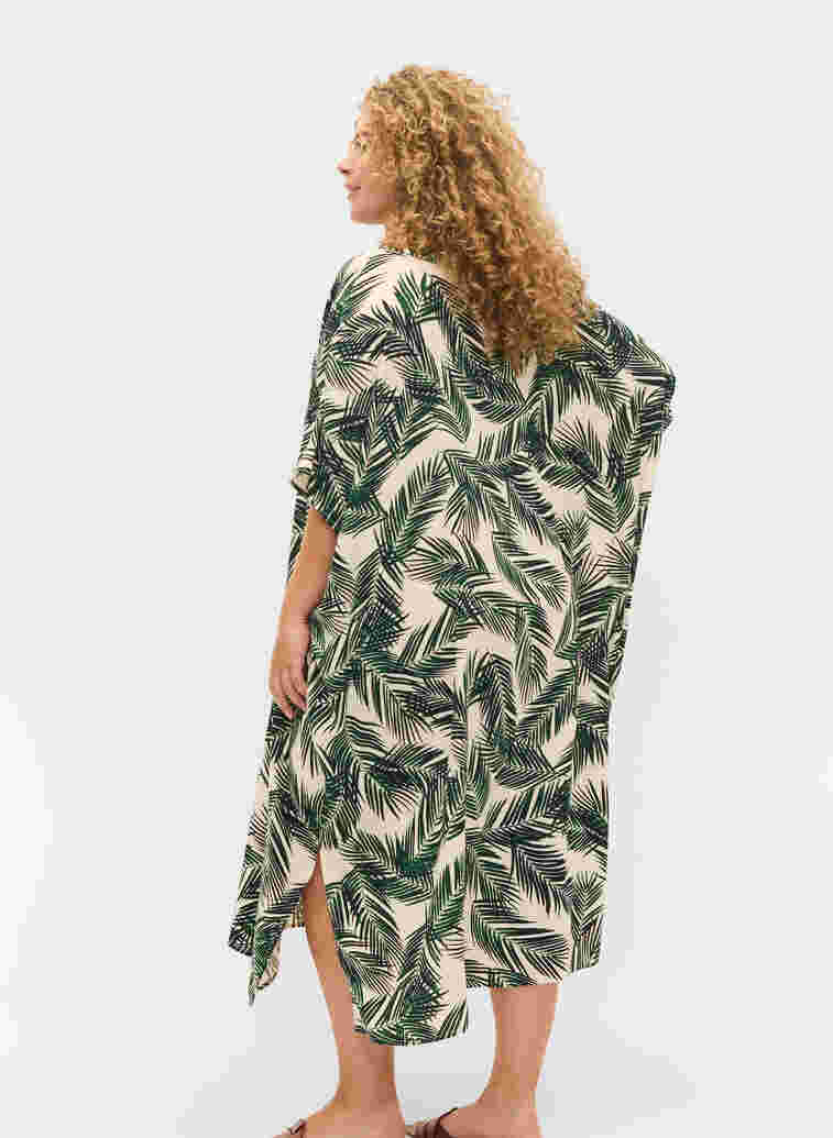Bedrukte kaftan viscose jurk, Green Leaf, Model image number 1