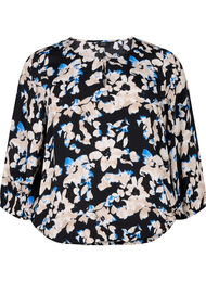 Viscose blouse met print en smok, Zwart