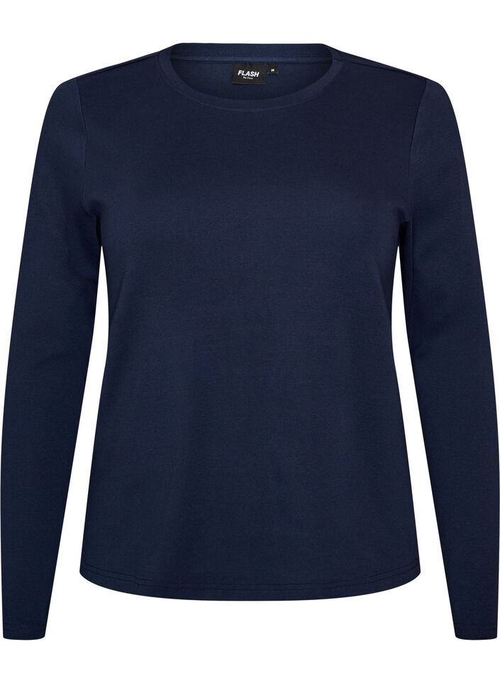 Basic T-shirt met ronde hals en lange mouwen, Blauw, Packshot image number 0
