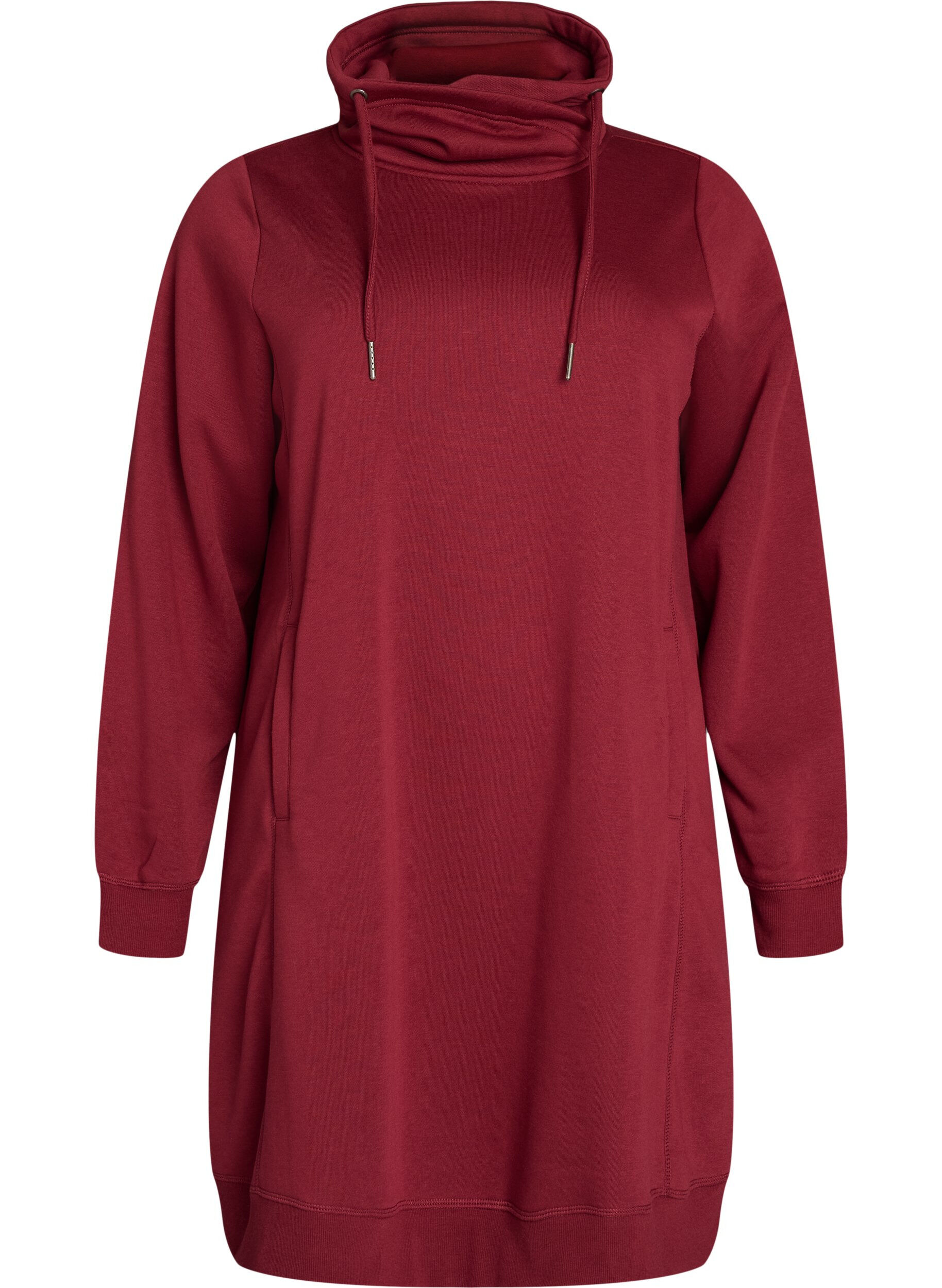 ZizziKort sweatshirt jurk met hoge kraag en zakken, Rood, Packshot image number 0
