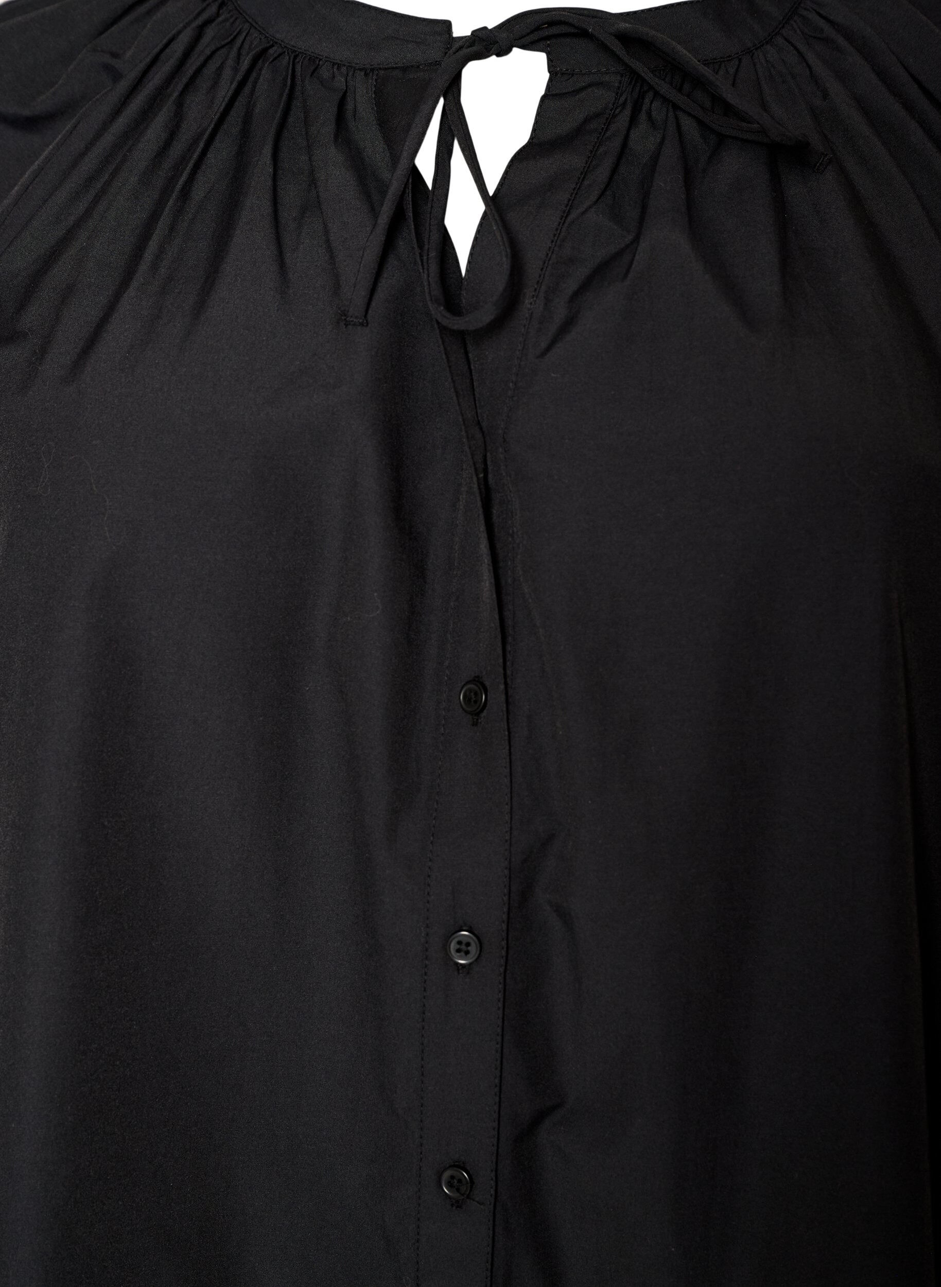 ZizziOverhemdblouse met knoopsluiting en strikceintuur, Zwart, Packshot image number 2