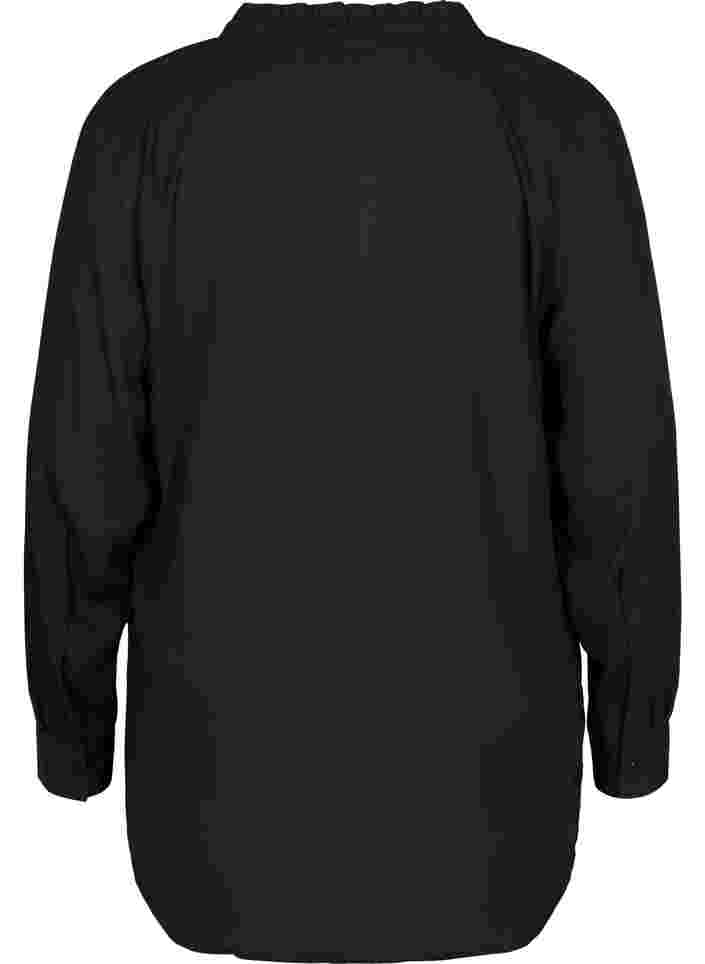 Overhemd met lange mouwen en rucheskraag, Black, Packshot image number 1