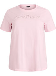 Katoenen T-shirt met decoratief detail vooraan, Roze