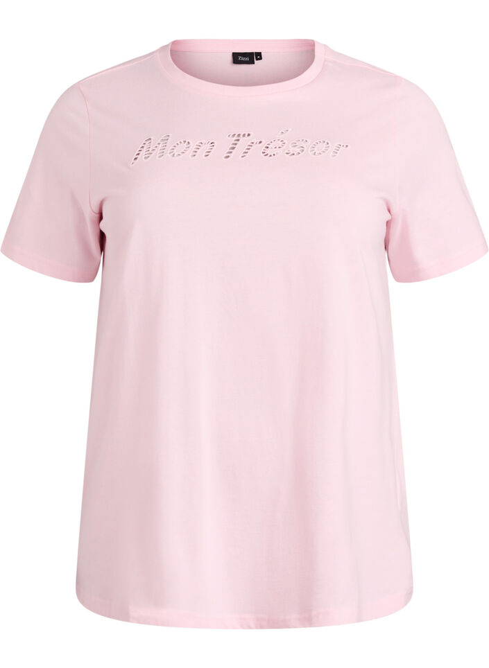Katoenen T-shirt met decoratief detail vooraan, Roze, Packshot image number 0