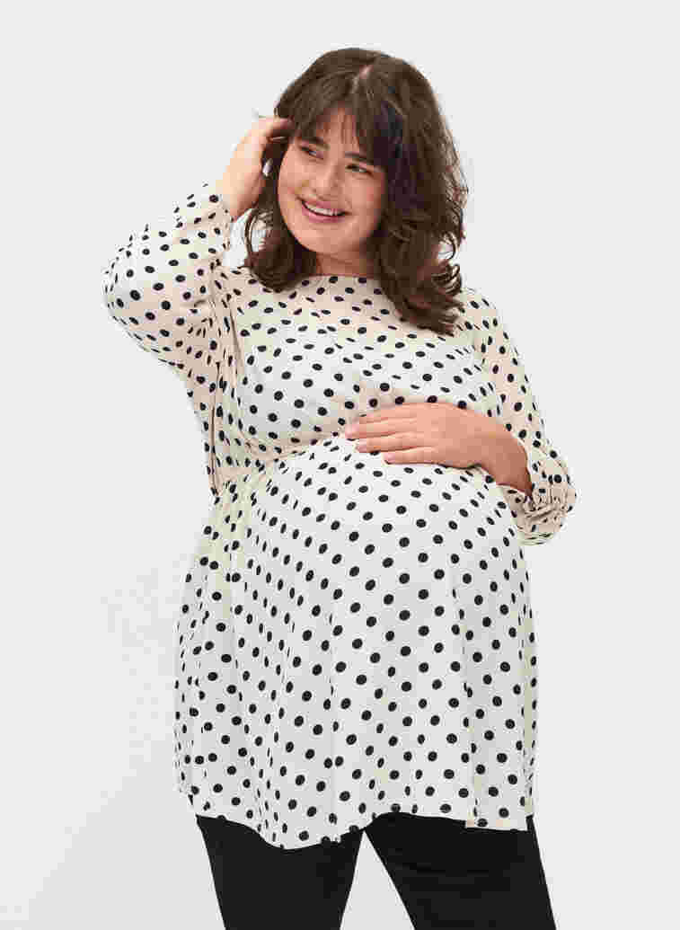 Viscose zwangerschapstop met print, Off White Dot, Model