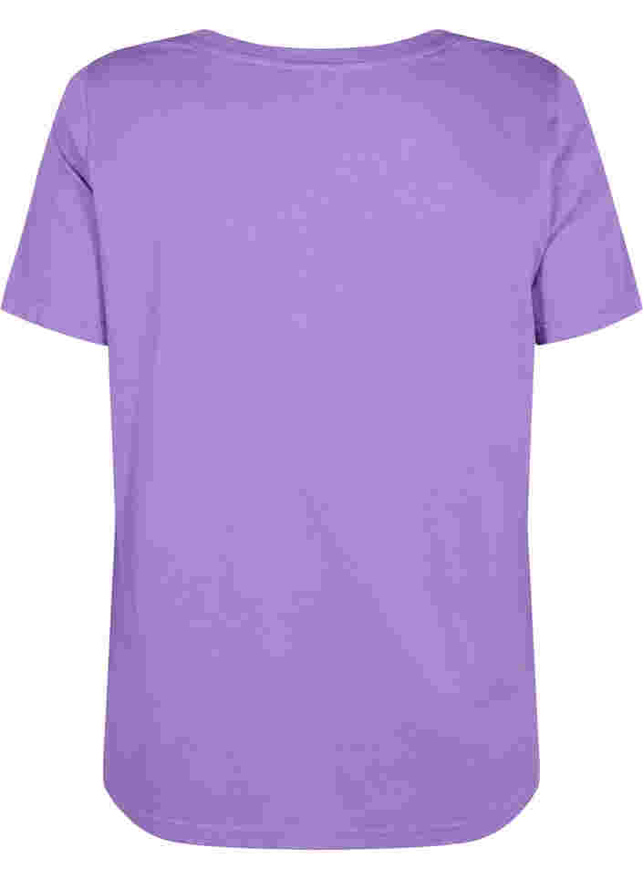 Katoenen t-shirt met tekstopdruk en v-hals, Deep Lavender ORI, Packshot image number 1