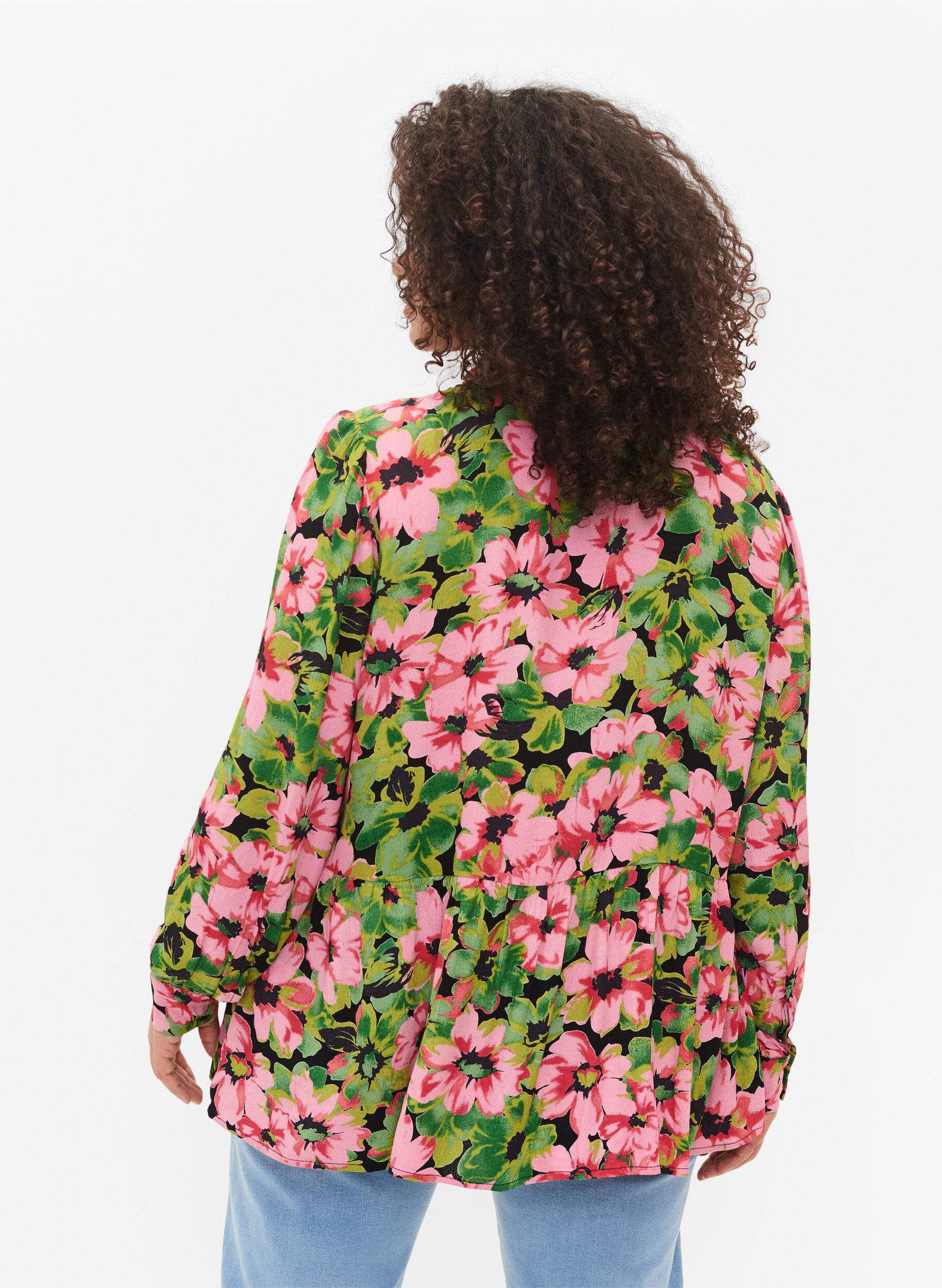 Zizzi Gebloemd overhemd van viscose, Pink G. Flower AOP, Model image number 1