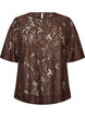 Kanten blouse met korte mouwen, Bruin, Packshot image number 0