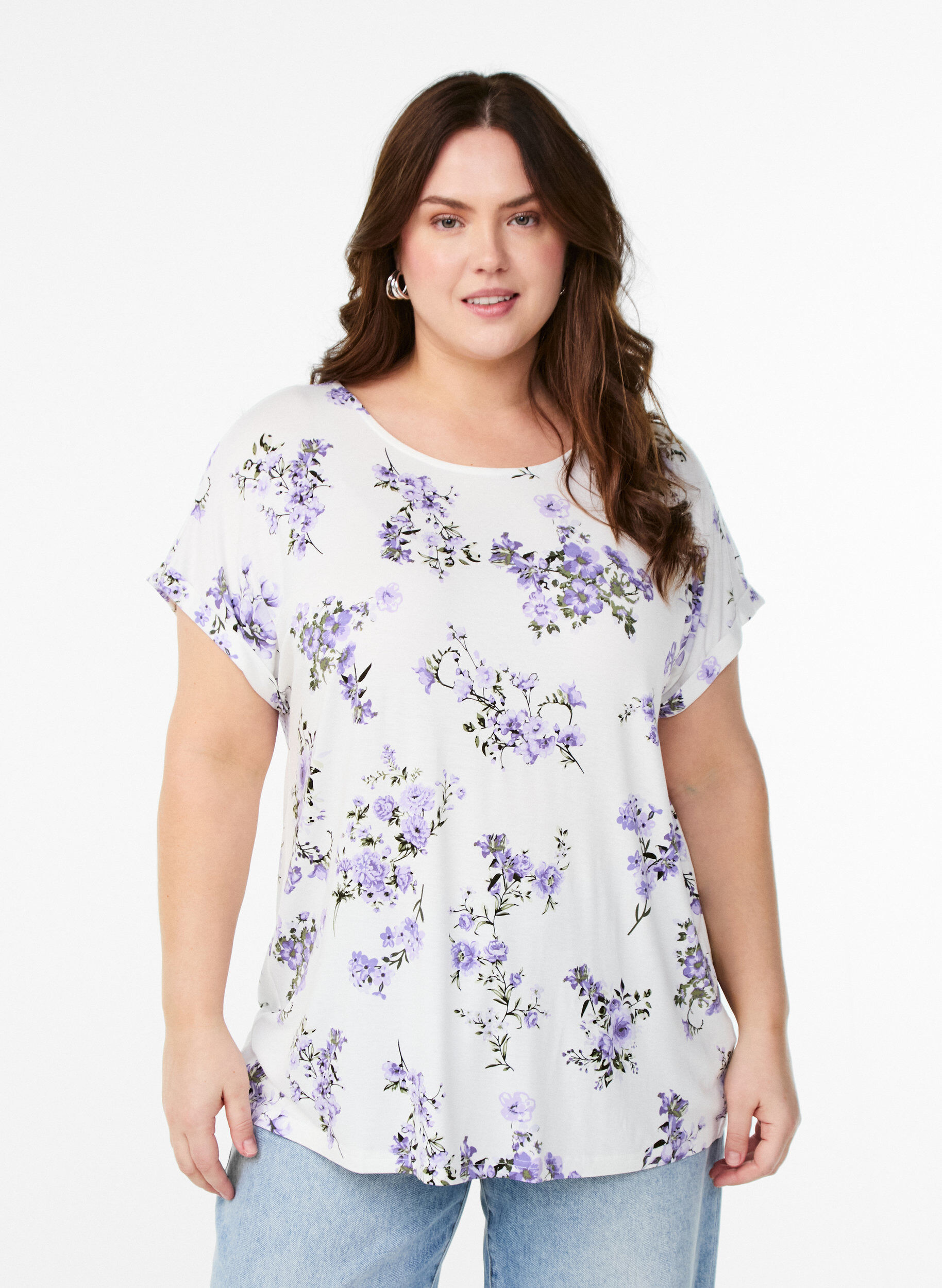 Zizzi T-shirt met bloemenprint, Paars, Model image number 0