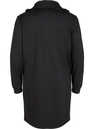 Lange jas met brede kraag en ruche details, Black, Packshot image number 1