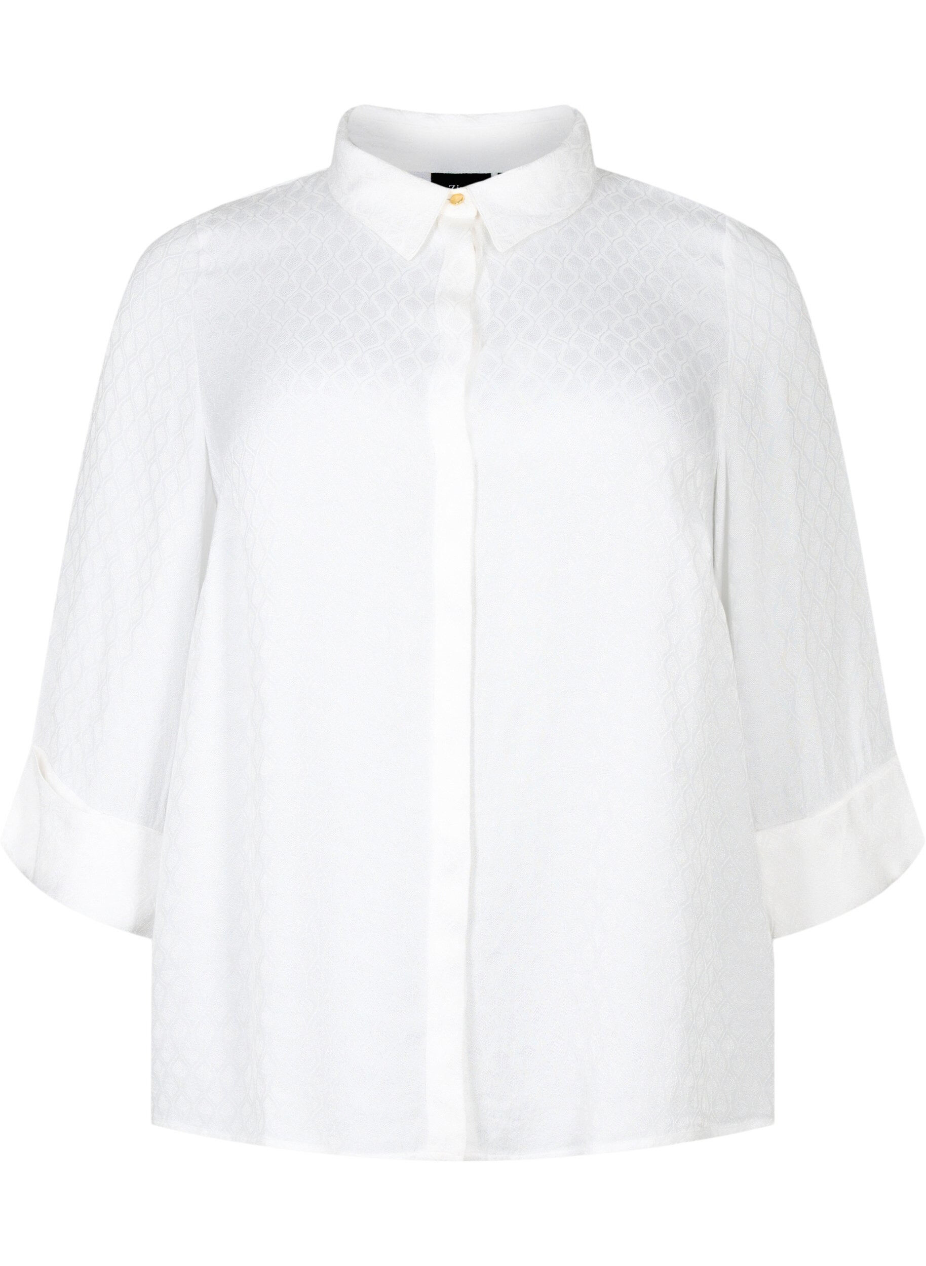 Zizzi Shirt in viscose met ton-sur-ton patroon, Bright White, Packshot image number 0