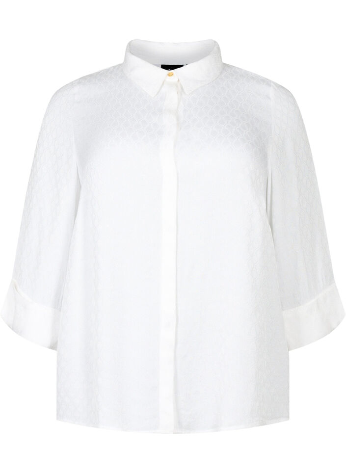 Shirt in viscose met ton-sur-ton patroon, Bright White, Packshot image number 0