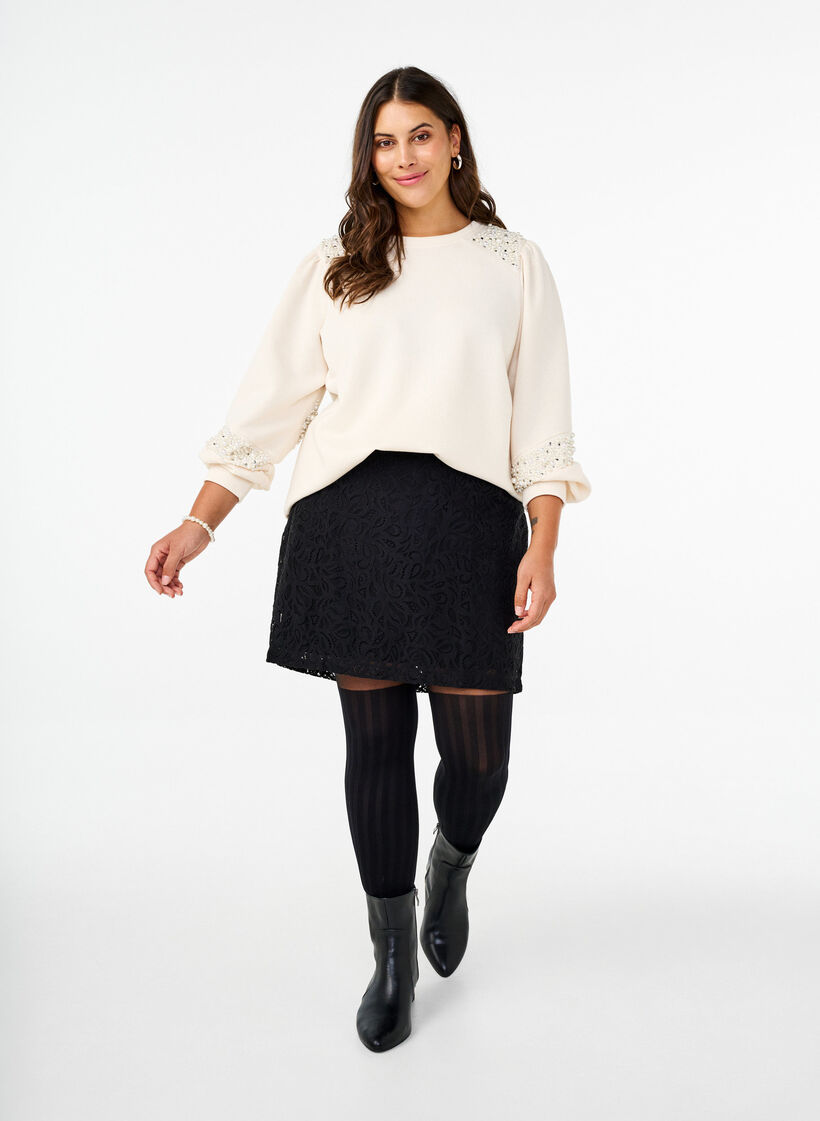 Sweatshirt met pareldetails, Buttercream, Model image number 3