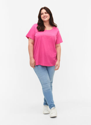 Katoenen t-shirt met tekstopdruk, Shocking Pink W. LOS, Model image number 2