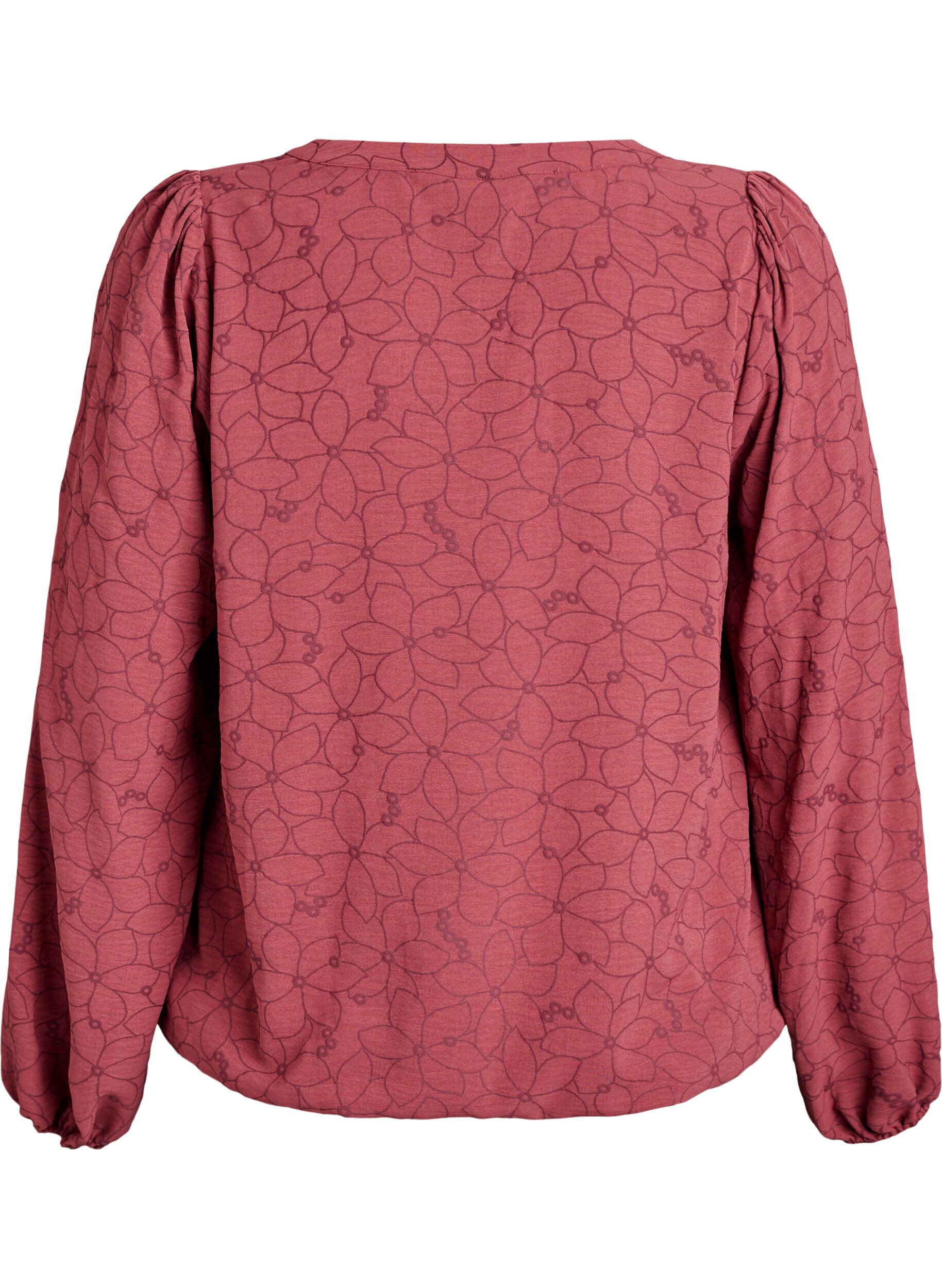 Zizzi Blouse met lange mouwen met bloemenborduursel., Roze, Packshot image number 1