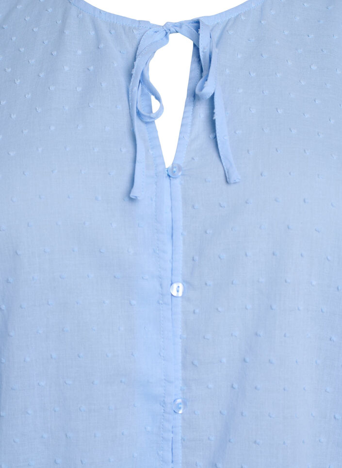 Shirtblouse met strikkoord en gestippelde textuur, Blauw, Packshot image number 2