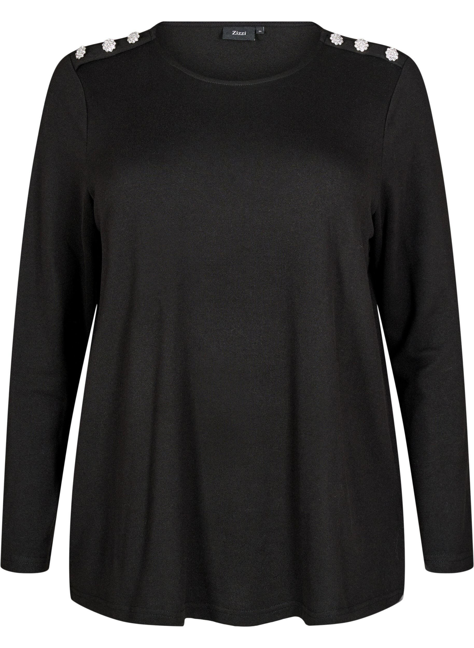 Zizzi Blouse met decoratieve knopen, Zwart, Packshot image number 0