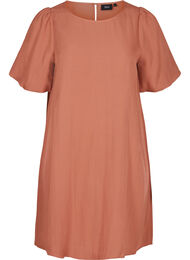 Viscose jurk met korte mouwen en a-lijn, Copper Brown