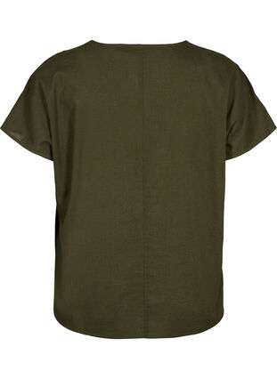Katoenen blouse met korte mouwen van katoenmix met linnen, Forest Night, Packshot image number 1
