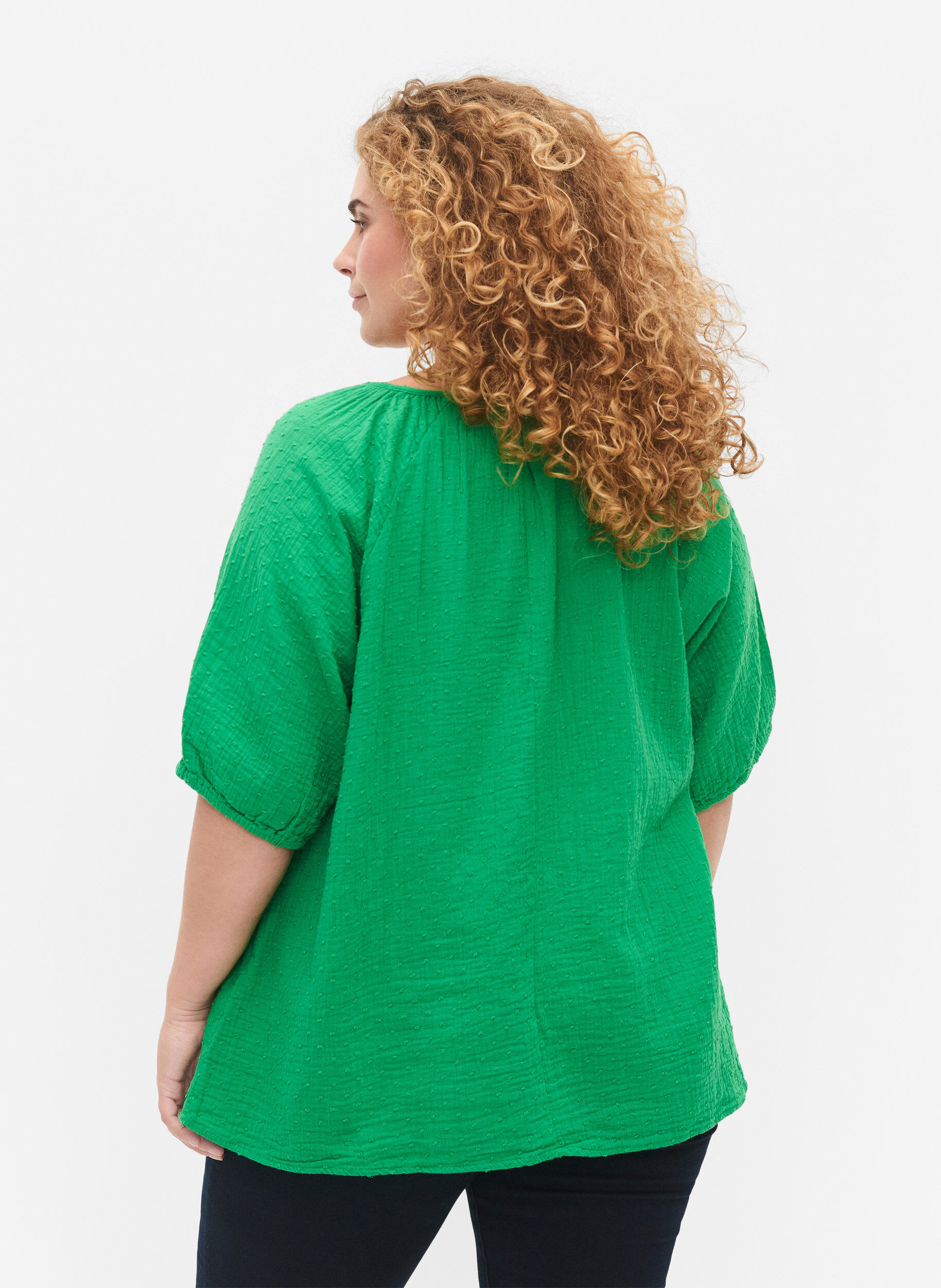 Zizzi Katoenen blouse met korte mouw, Bright Green, Model image number 1