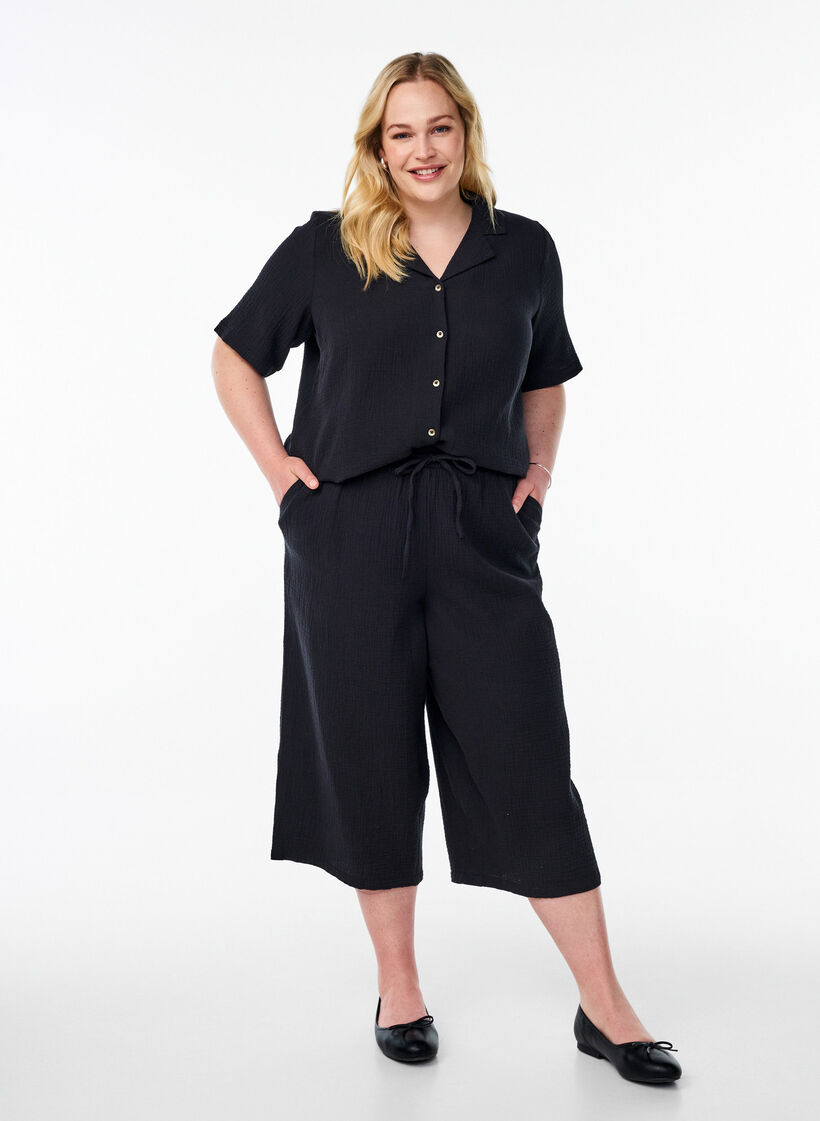 Culotte broek met een hoge taille, Zwart, Model image number 0