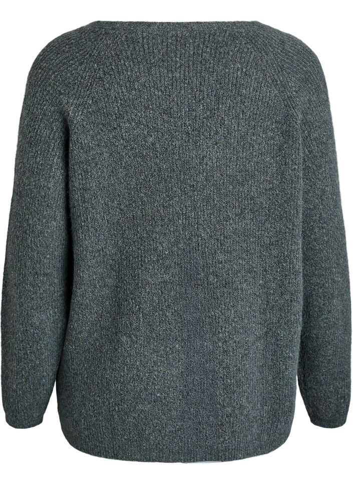 Gebreide blouse met V-hals en raglanmouwen, Groen, Packshot image number 1