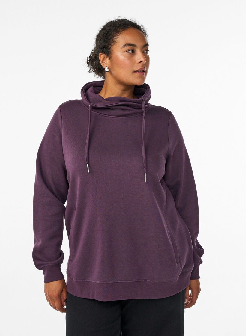 Sweatshirt met hoge kraag en zakken, Paars, Model image number 0