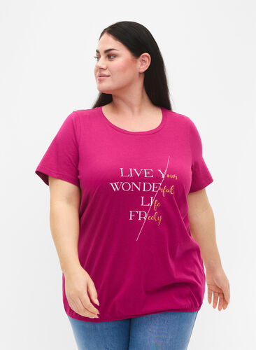 Katoenen t-shirt met korte mouwen en elastische rand, Festival F W. Live, Model image number 0