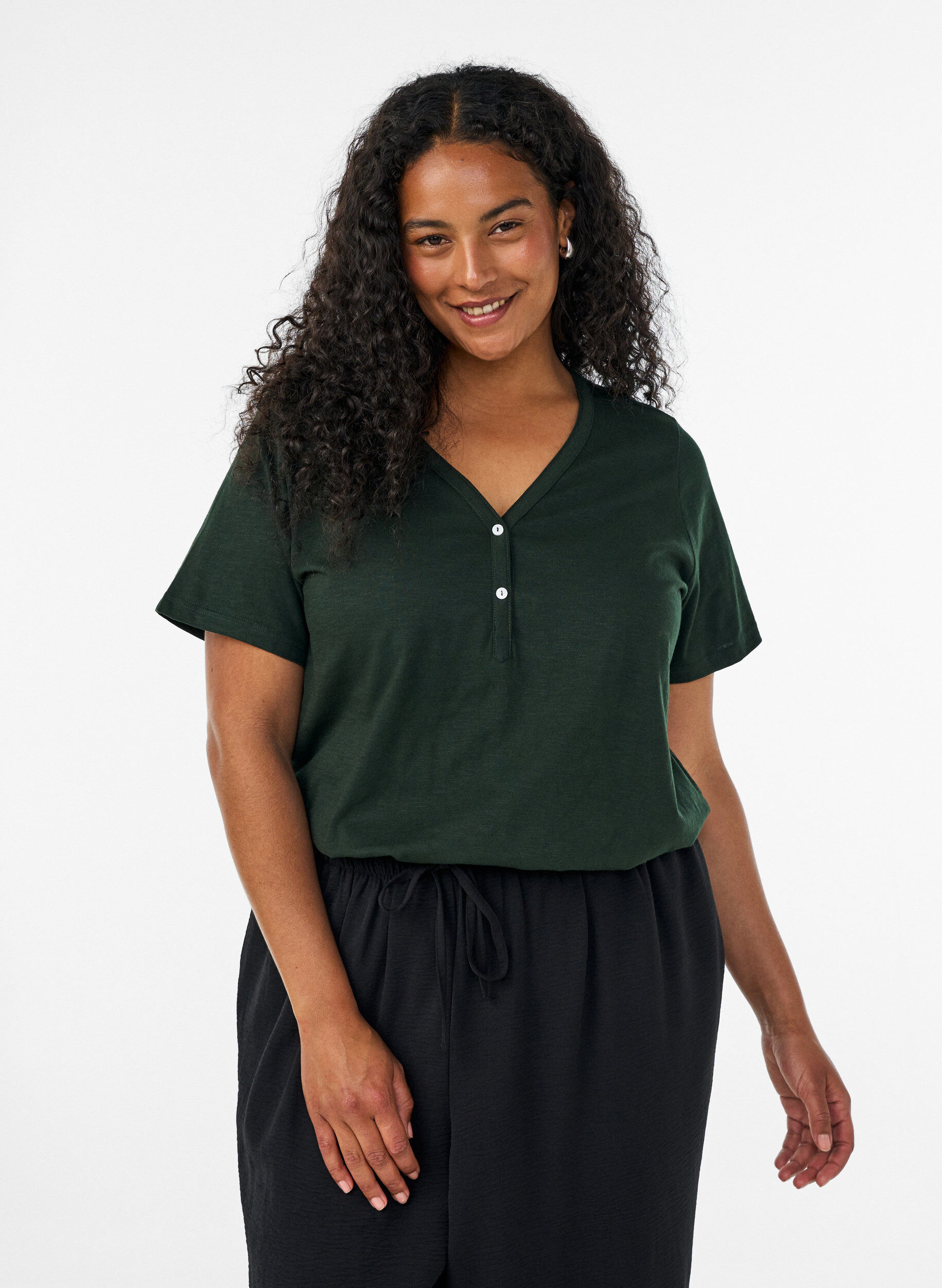 ZizziT-shirt met knoopdetail, Groen, Model image number 0