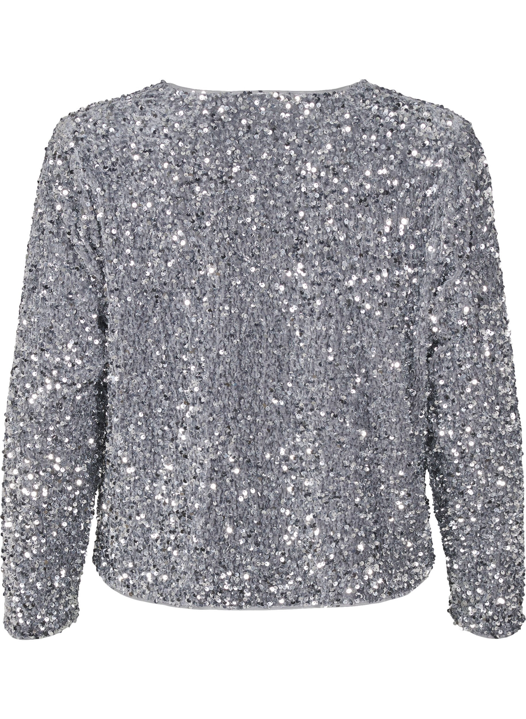Zizzi Pailletten blouse met strikdetails, Silver, Packshot image number 1