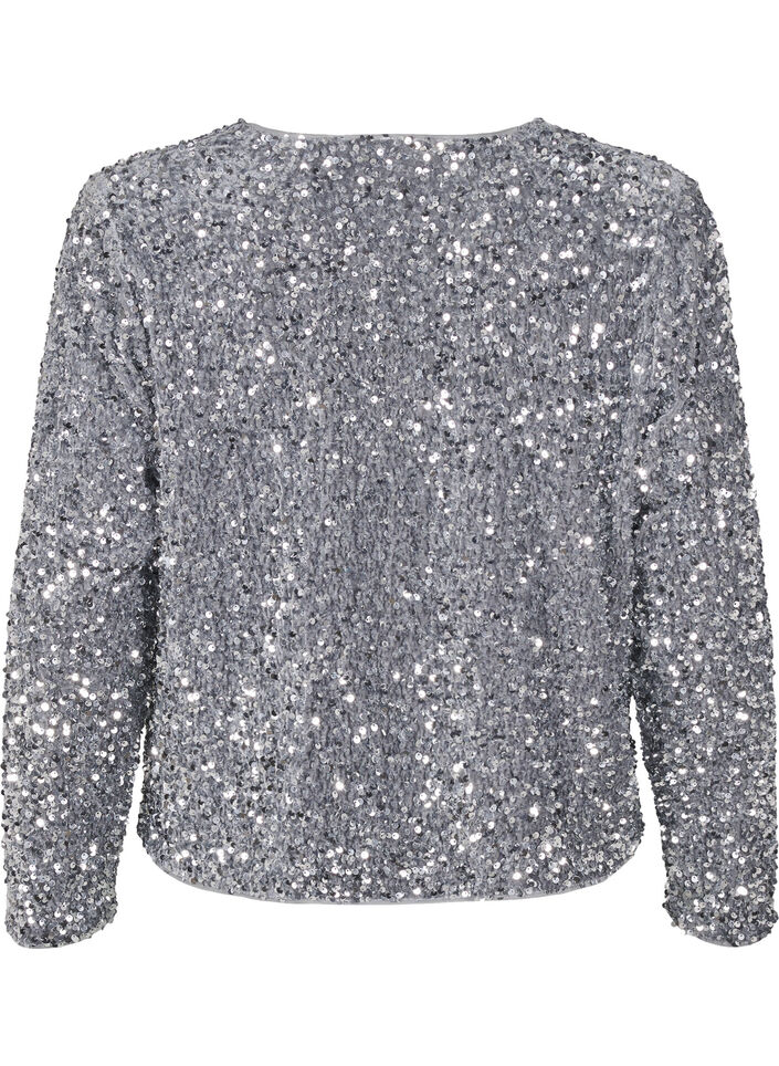 Pailletten blouse met strikdetails, Silver, Packshot image number 1