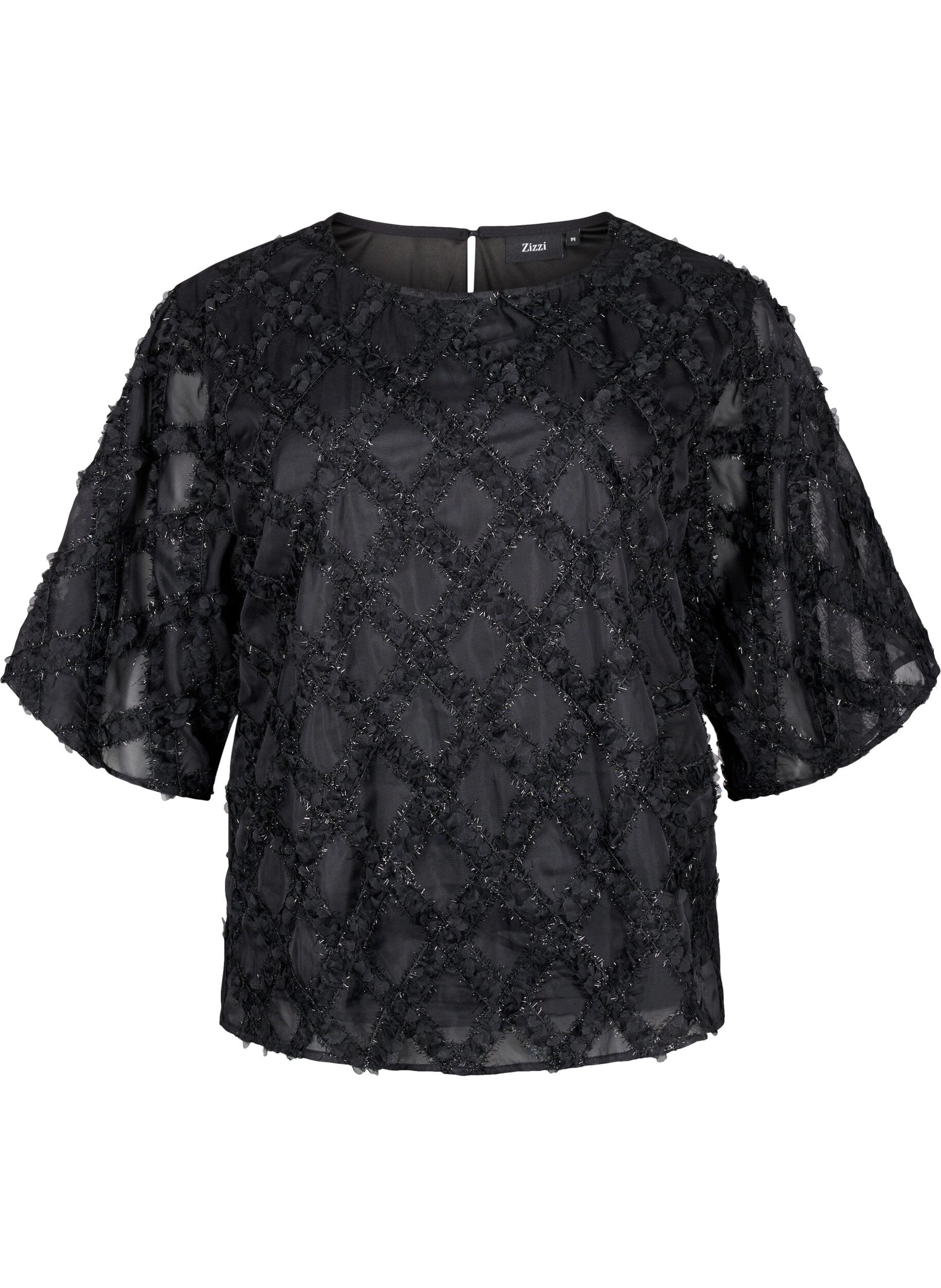 Zizzi Blouse met harlekijnpatroon, Black, Packshot image number 0