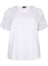 Viscose blouse met korte mouwen en borduursel, Bright White