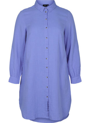 Lange katoenen blouse met een klassieke kraag, Ultramarine, Packshot image number 0