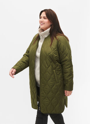 Lange gevoerde jas met zakken en rits, Winter Moss, Model image number 2