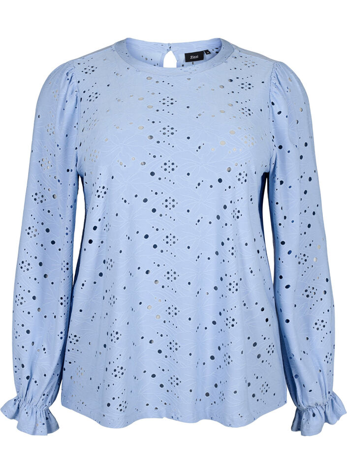Blouse met lange mouwen en gaatjespatroon, Serenity, Packshot image number 0