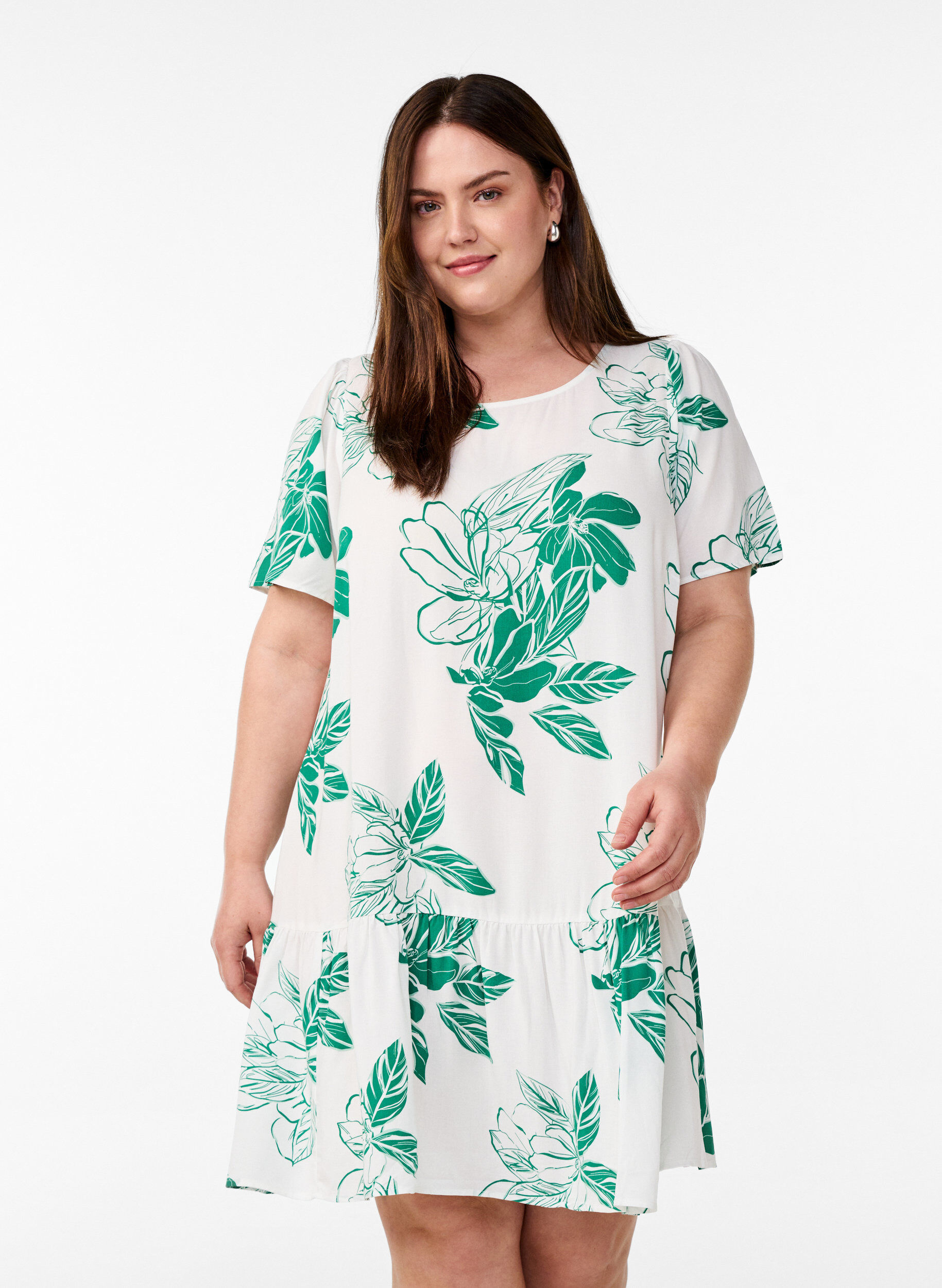 Jurk van viscose met coupenaad, Groen, Model