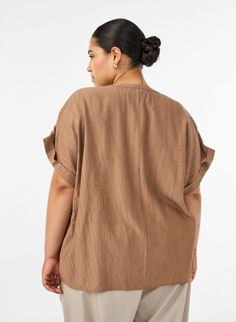 Viscose blouse met knoopjes en textuur, Bruin, Model image number 2