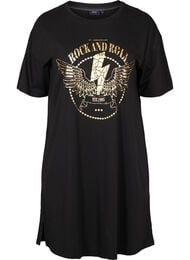 Katoenen T-shirt jurk met print details, Black w. Gold