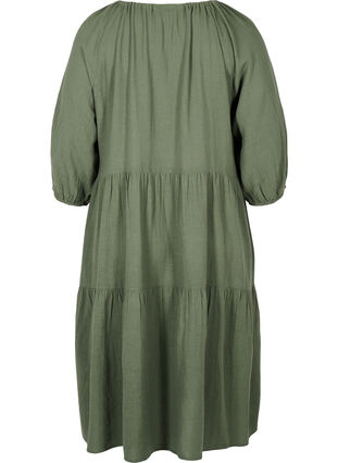 Katoenen jurk met 3/4 mouwen en strikje, Thyme, Packshot image number 1