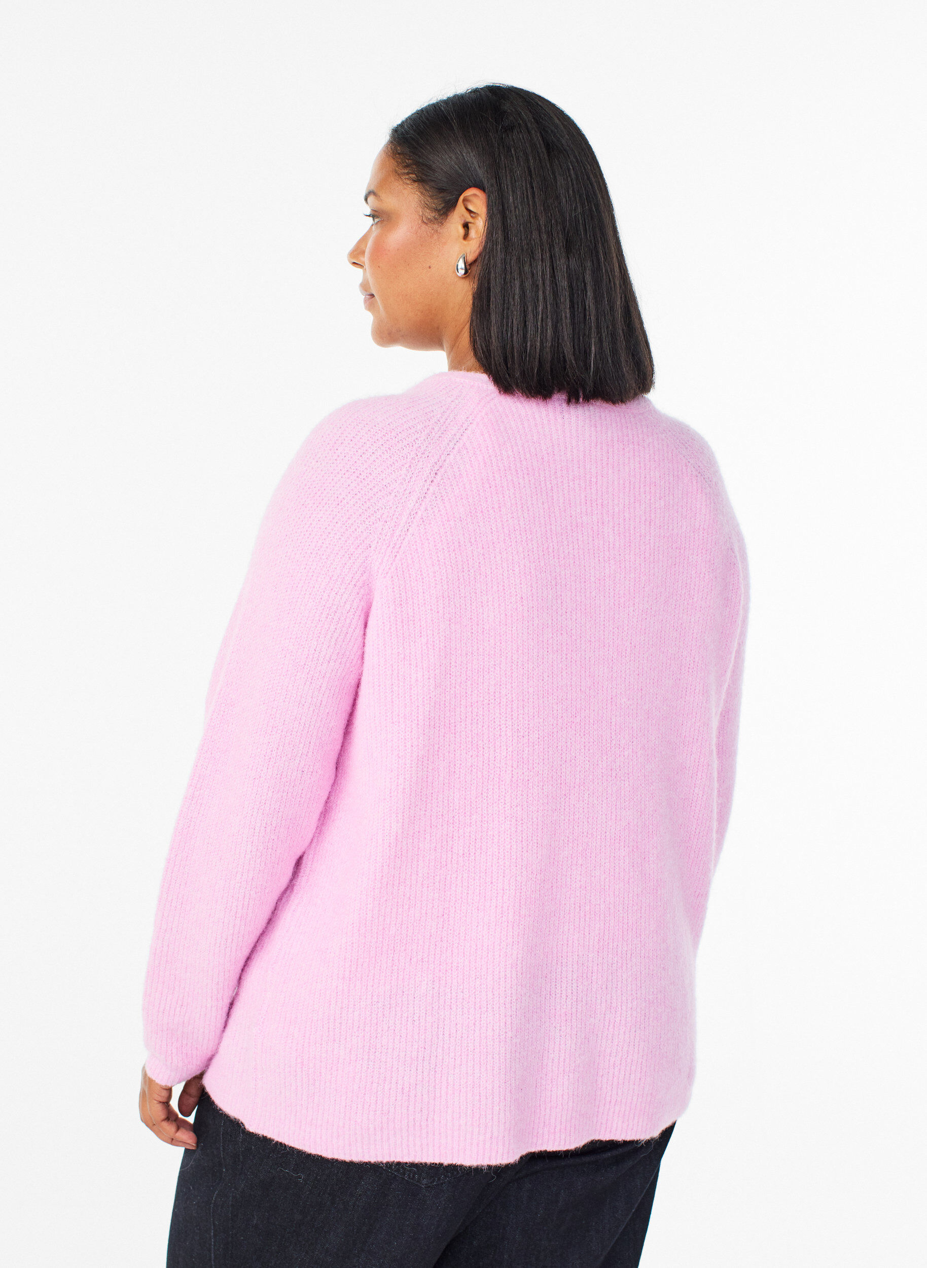 ZizziGebreide blouse met V-hals en raglanmouwen, Roze, Model image number 2
