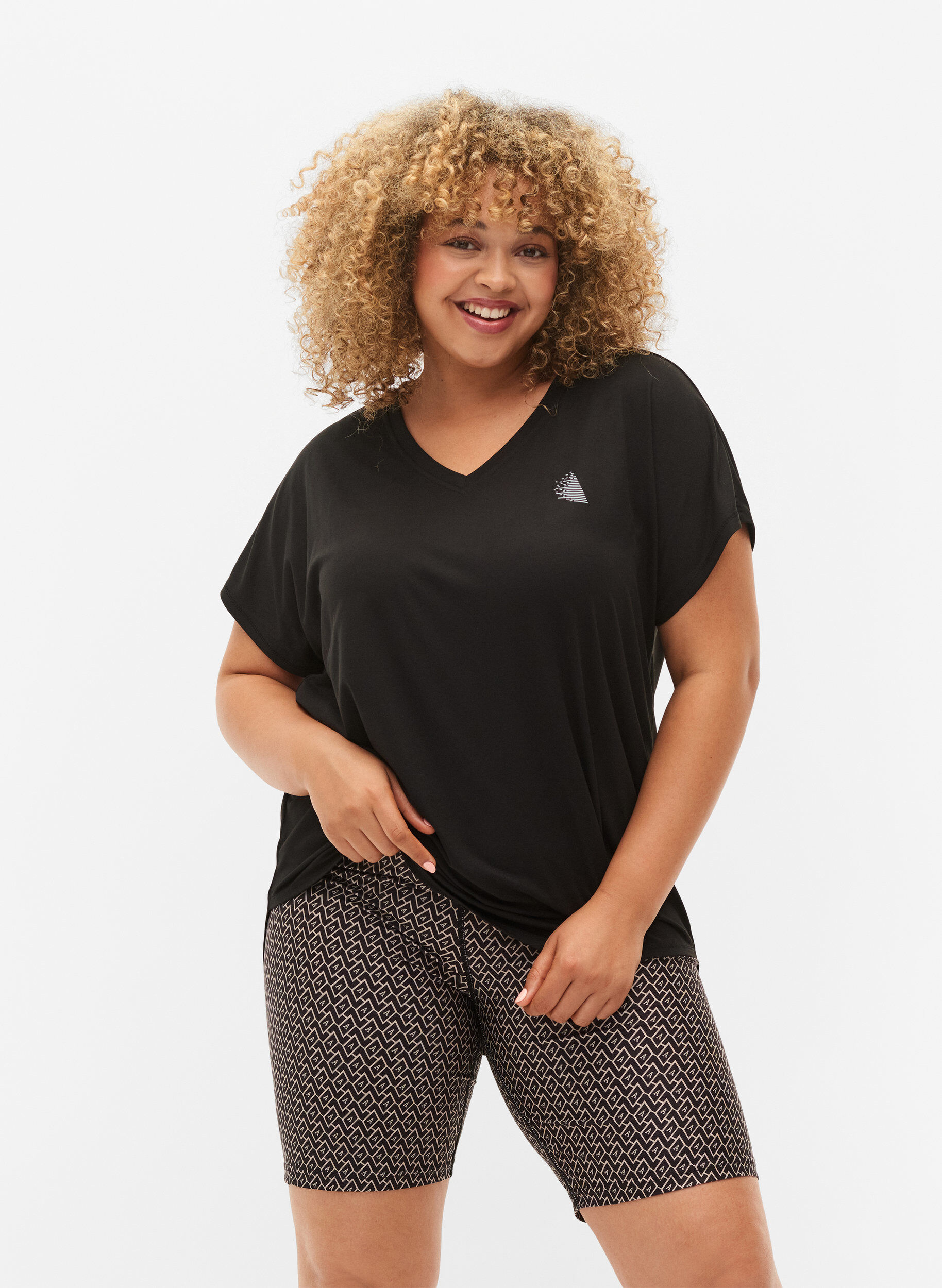 Zizzi Sport broekje met print, Black w. Text Print, Model image number 2