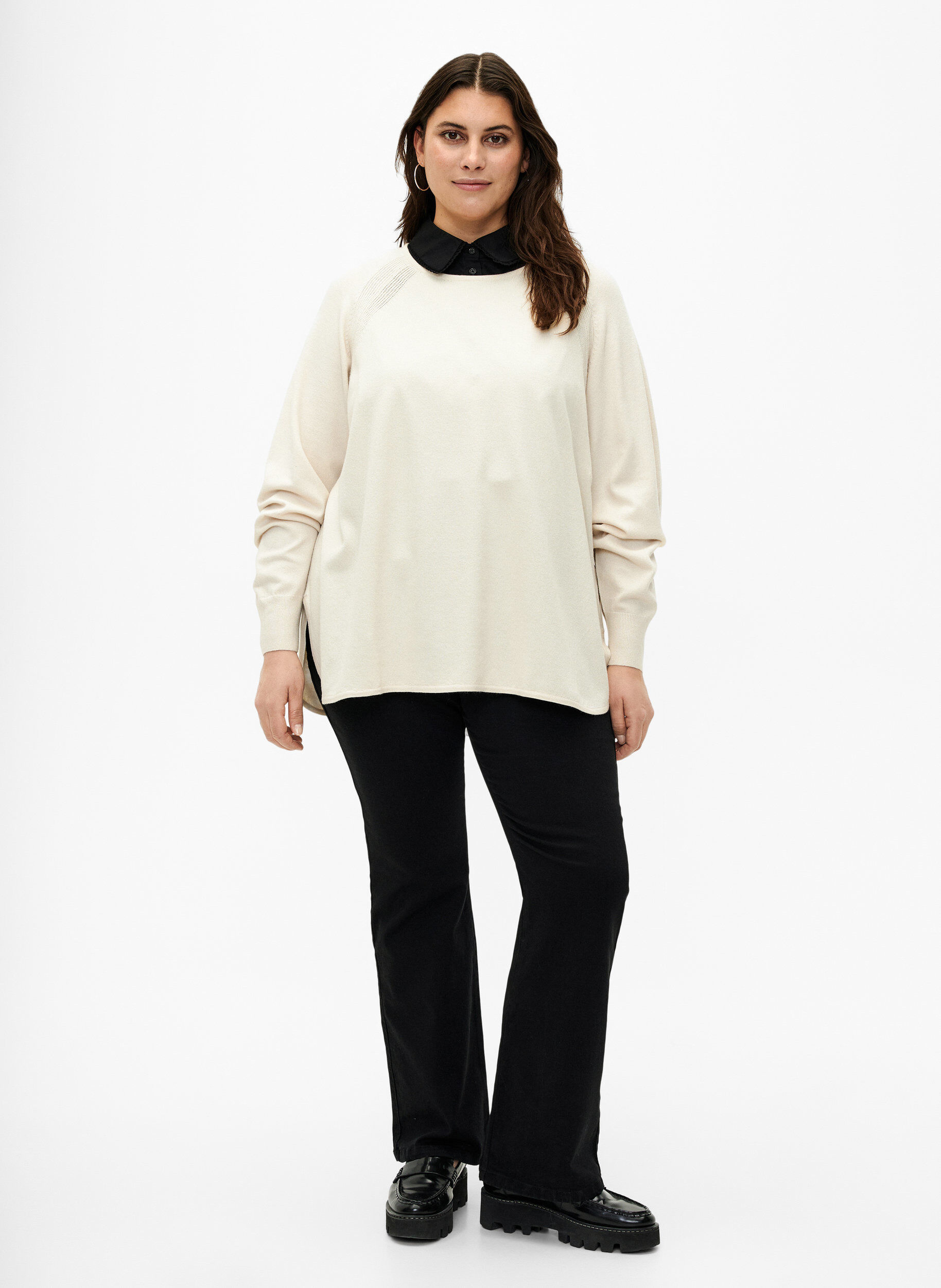 Zizzi Gebreide blouse met raglanmouwen, Birch Mel., Model image number 2
