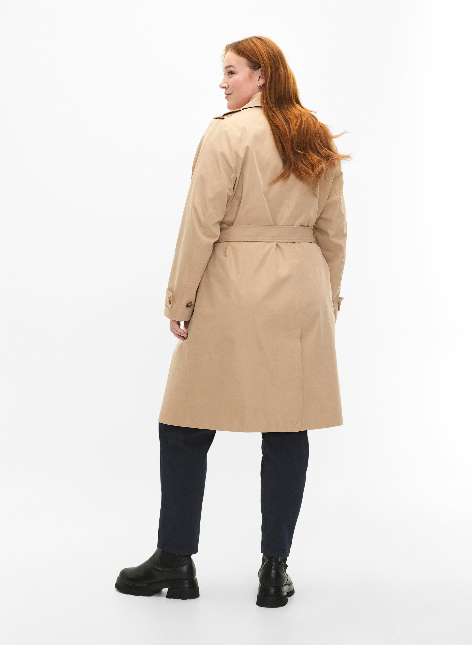 Zizzi Trenchcoat met zakken en riem, Nomad, Model image number 1