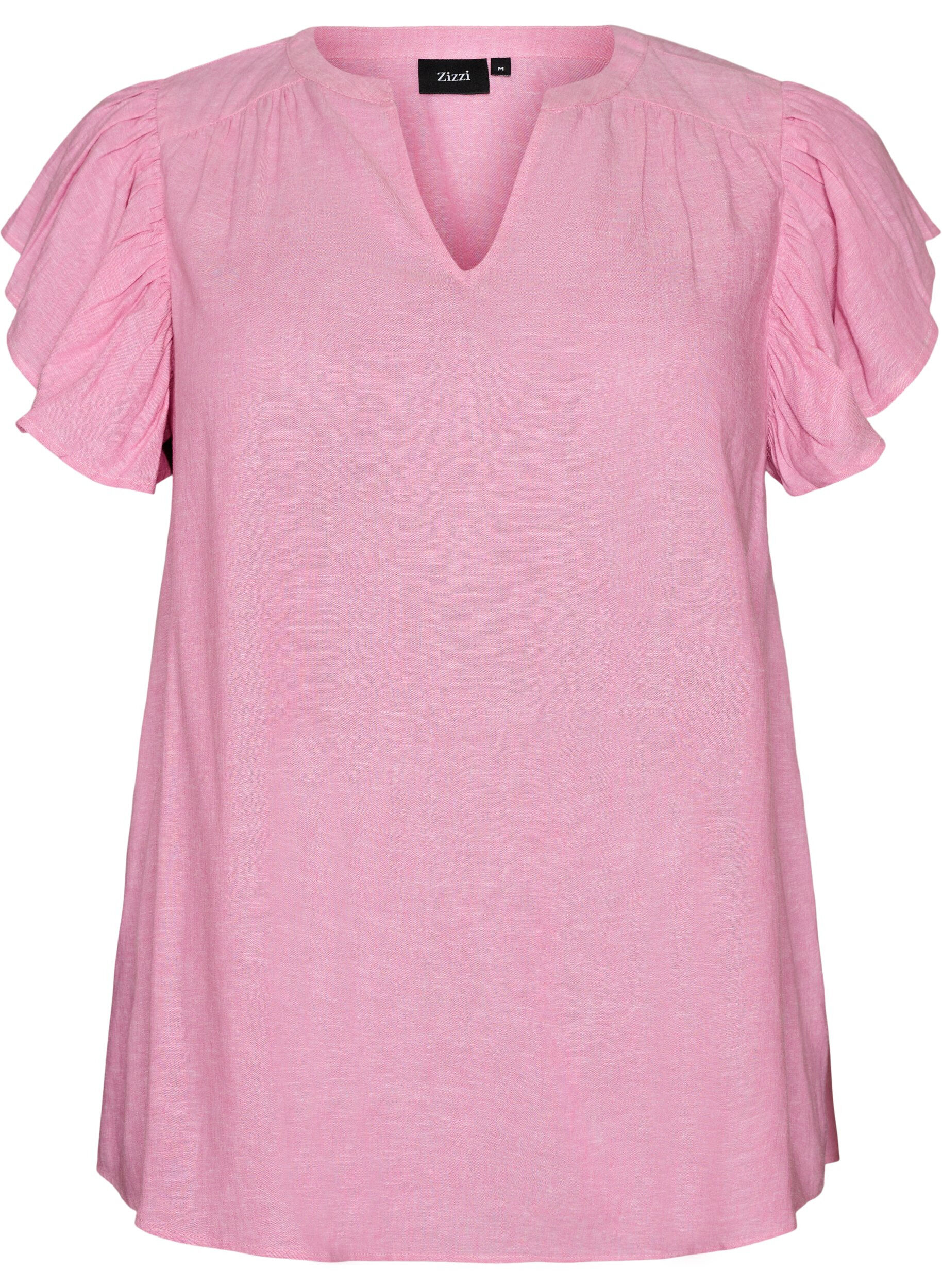 ZizziViscose en linnen blouse met ruches aan de mouwen, Roze, Packshot image number 0