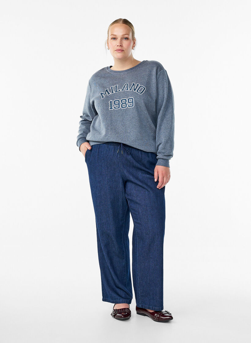 Sweatshirt met geborduurd Milaan-motief, Grijs, Model image number 1